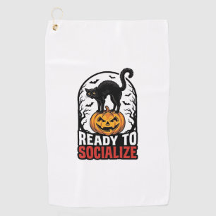 Serviette De Golf Conception d'humour de fête chat Halloween social_