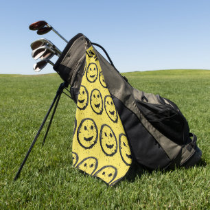 Serviette De Golf Cool Sardé Joyeux visage souriant motif jaune