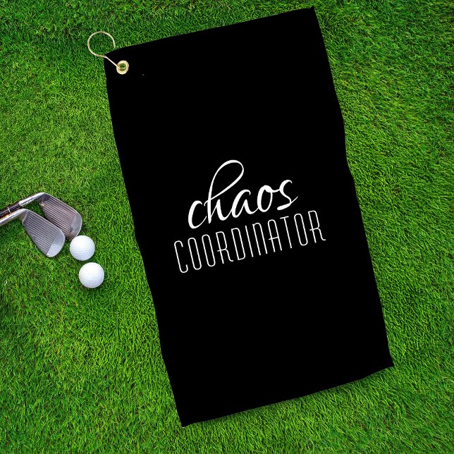 Serviette De Golf Coordinateur Chaos Texte typographique noir et bla (Créateur téléchargé)