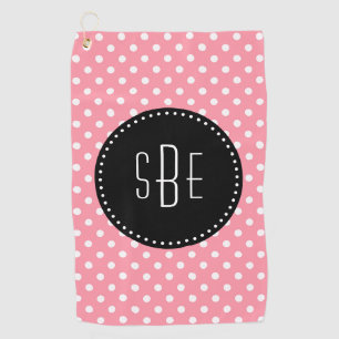 Serviette De Golf Corail et pois blancs avec monogramme noir