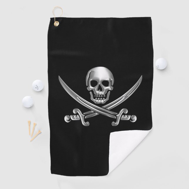 Serviette De Golf Crâne d'argent et épées croisées (En situation)