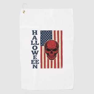 Serviette De Golf Crâne d'Halloween Drapeau Patriotique Vintage Effr
