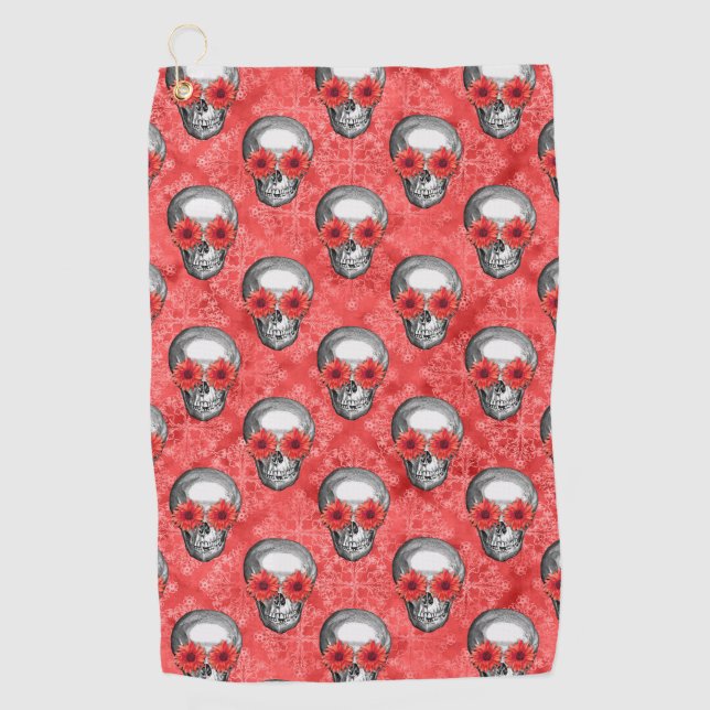 Serviette De Golf Crânes rouges et séries tournesol 13 (Devant)