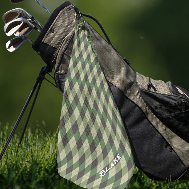 Serviette De Golf Créez Votre Propre Golf Personnalisé (Personalized camo green golf towel with custom monogram — rugged, stylish, and perfect for golfers!)