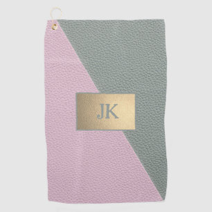 Serviette De Golf Cuir Vert Rose Élégant Monogramme