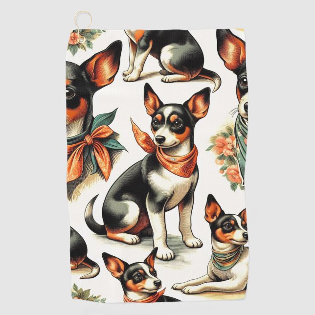 Serviette De Golf Cuisine Vintage Rat Terrier sans couture (Devant)