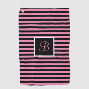 Serviette De Golf Cute Chic Custom Initial Pink et Black Stried