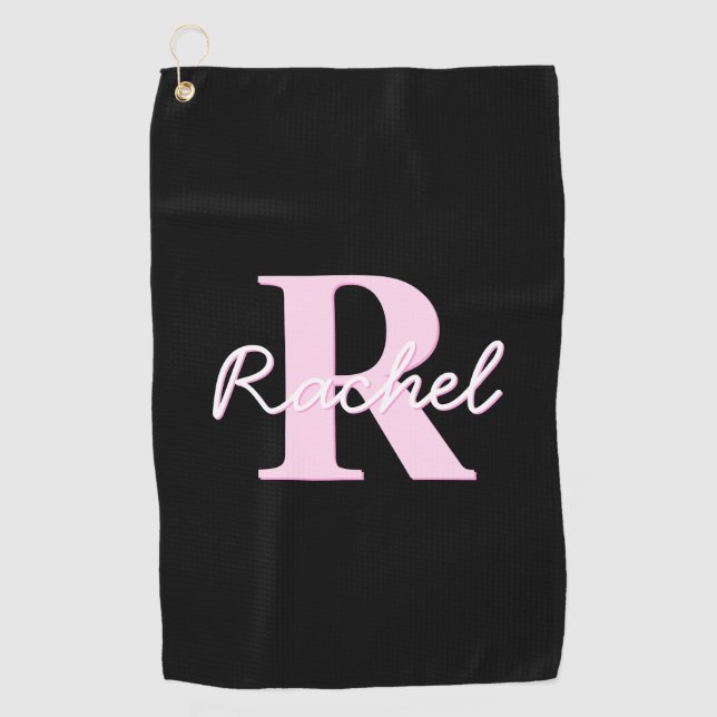 Serviette De Golf Cute Customizable Monogram | Light Pink & Black (Devant)