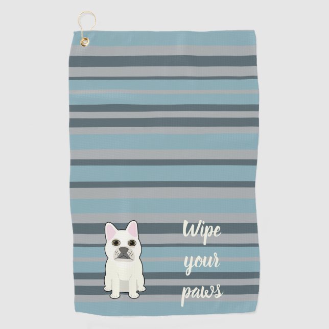 Serviette De Golf Cute French Bulldog Blue Striped (Devant)