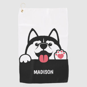 Serviette De Golf Cute Siberian Husky nom personnalisé Golf Towel