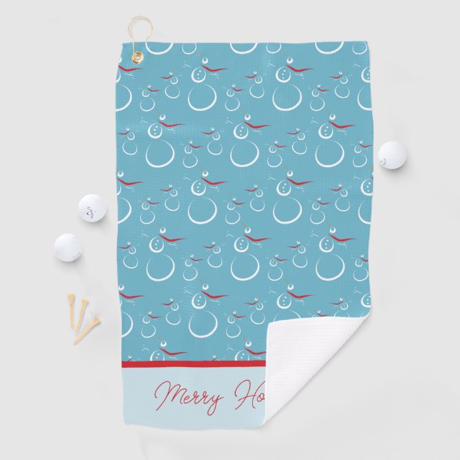 Serviette De Golf Cyan Red Merry Holidays Jote Snowman Motif (En situation)