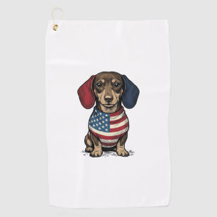 Serviette De Golf Dachshund patriotique gravure vintage vecteur conc