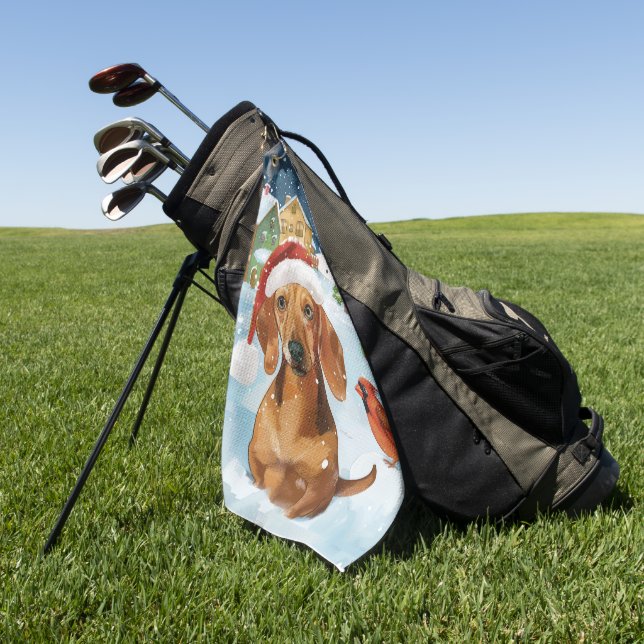 Serviette De Golf Dachshund Winter Wonderland Christmas Joy (Vert)