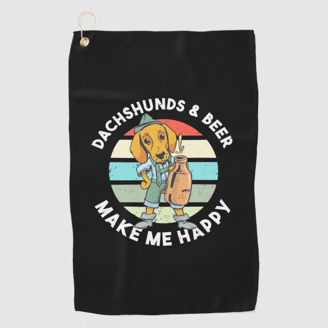 Serviette De Golf Dachshunds Et Bière Me Rendre Heureux (Devant)