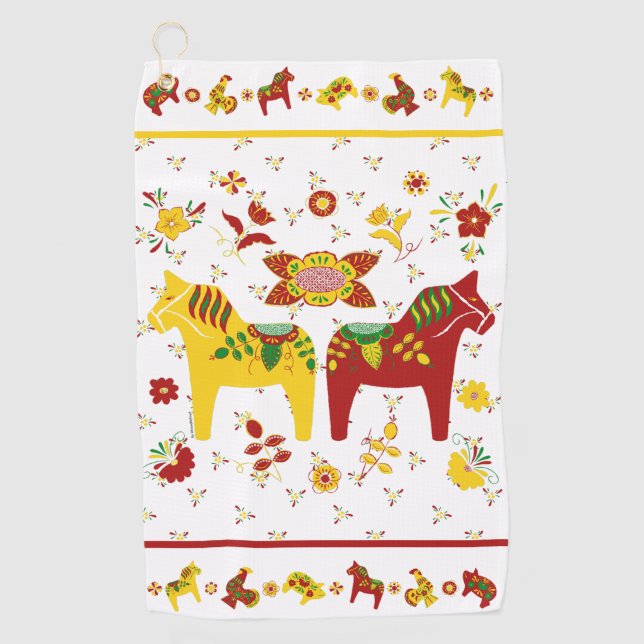 Serviette De Golf Dala folklorique suédoise Cheval l Rouge et Jaune (Devant)