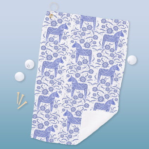 Serviette De Golf Dala suédoise Horse Indigo Blue Folk Art Golf Ser