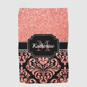 Serviette De Golf Damassé rose de parties scintillantes d'or