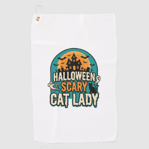 Serviette De Golf Dame de chat Halloween Épouvantable Maison hantée