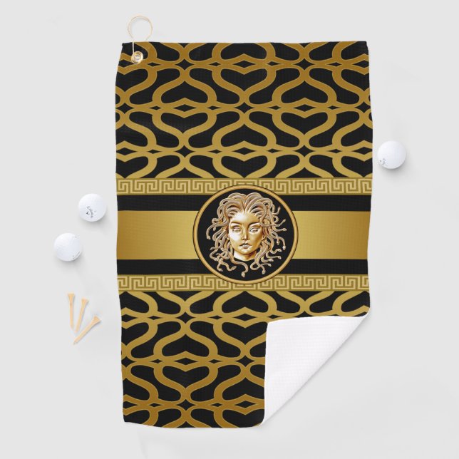 Serviette de golf de luxe Medusa Gold (En situation)