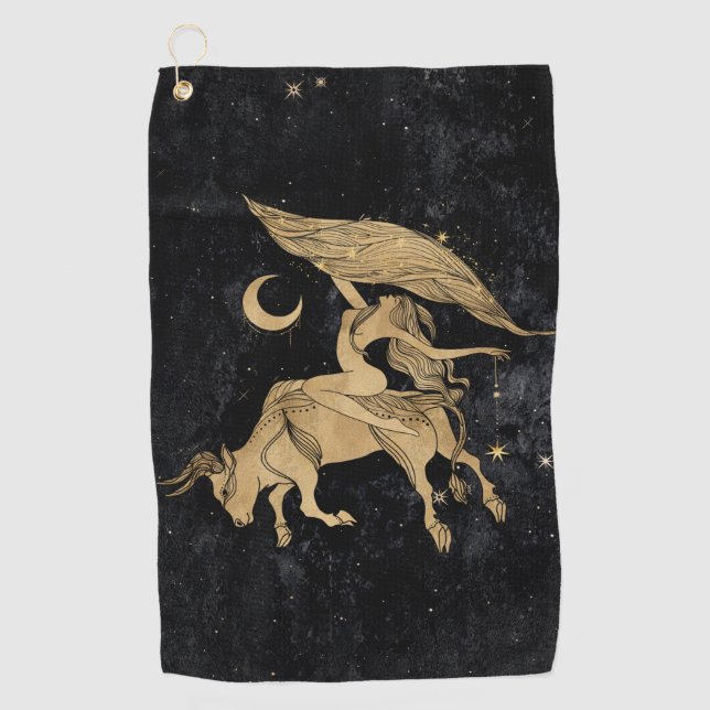 Serviette De Golf Déesse du Zodiaque | Astrologie du Taurus d'or cos (Devant)