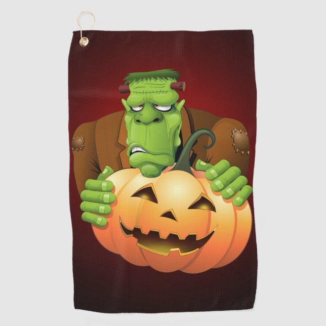 Serviette De Golf Dessin de Frankenstein Monster avec Citrouille (Devant)