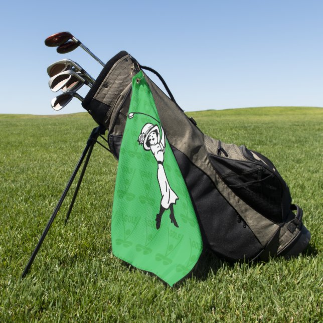Serviette De Golf Dessin de golf féminin personnalisé (Vert)