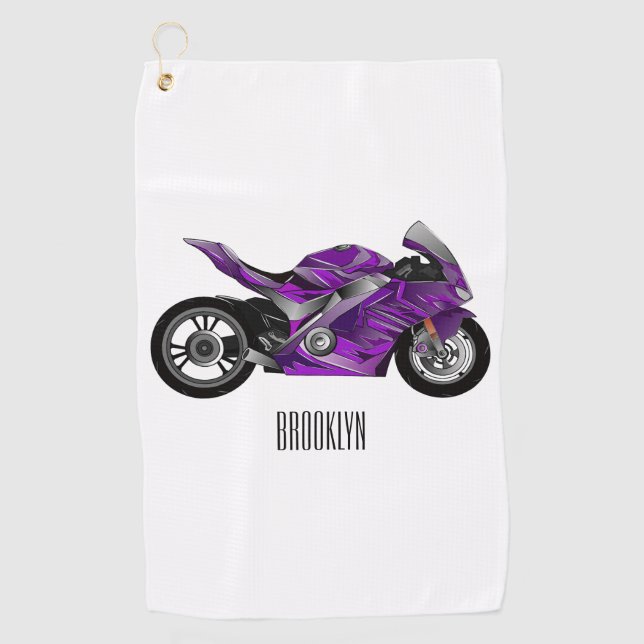 Serviette De Golf Dessin de moto de sport violet (Devant)