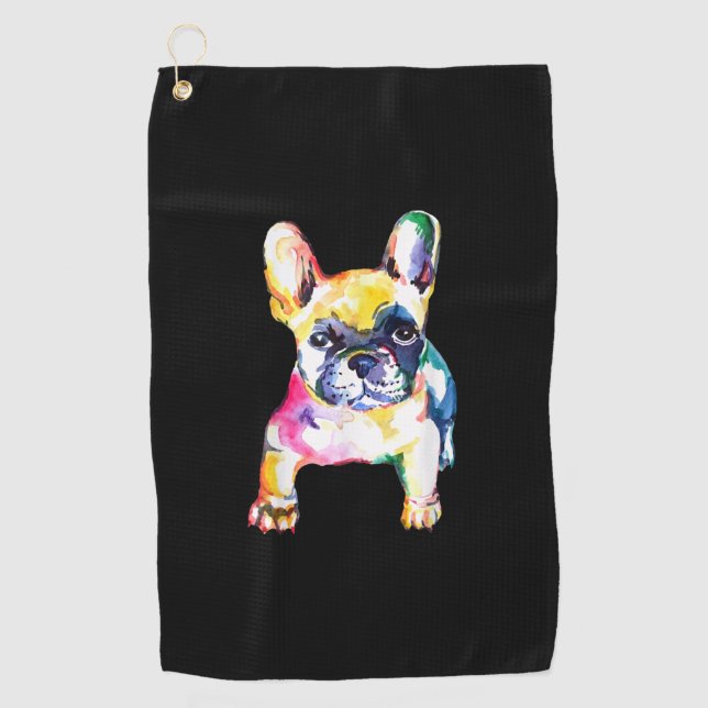 Serviette De Golf Dessin Français Bulldog original aquarelle (Devant)
