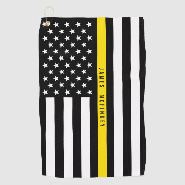 Serviette De Golf Dispatcher à ligne jaune mince Monogramme américai (Devant)