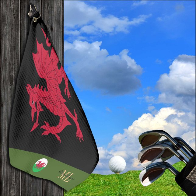 Serviette De Golf Dragon rouge, drapeau gallois & Pays de Galles, mo (Créateur téléchargé)
