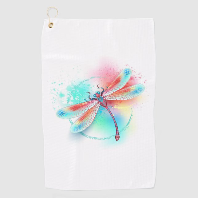 Serviette De Golf Dragonfly rouge sur l'arrière - plan aquarelle (Devant)