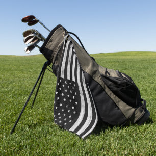 Serviette De Golf Drapeau américain Bois rustique Noir Blanc Patriot