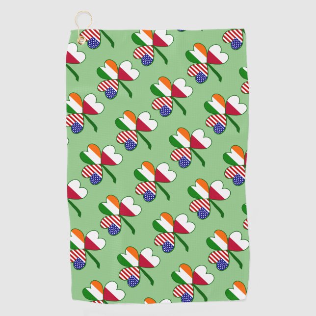 Serviette De Golf Drapeau américain irlandais polonais Trèfle en mos (Devant)