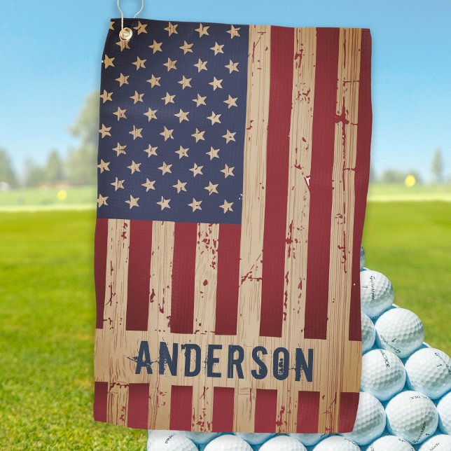 Serviette De Golf Drapeau américain patriotique personnalisé en bois (Créateur téléchargé)