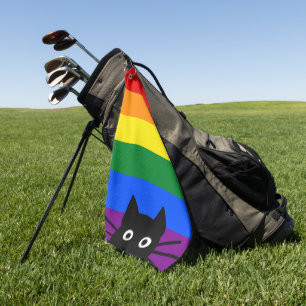 Serviette De Golf Drapeau arc-en-ciel de chat noir de Pékin