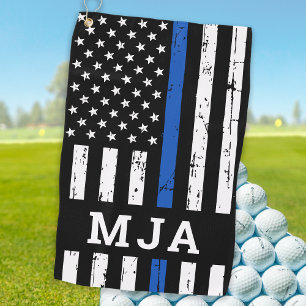 Serviette De Golf Drapeau bleu mince Police Monogramme personnalisée