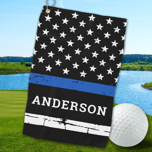 Serviette De Golf Drapeau de ligne bleue mince Officier de police pe