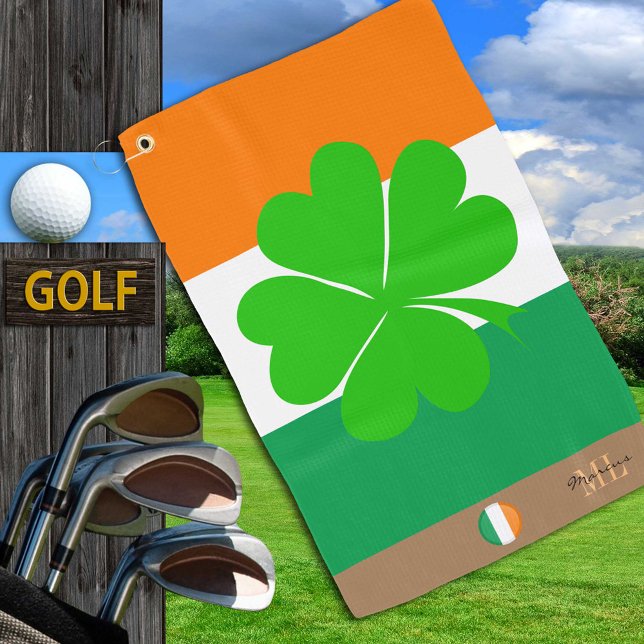 Serviette De Golf Drapeau irlandais & Irlande monogrammed Golf Shamr (Créateur téléchargé)