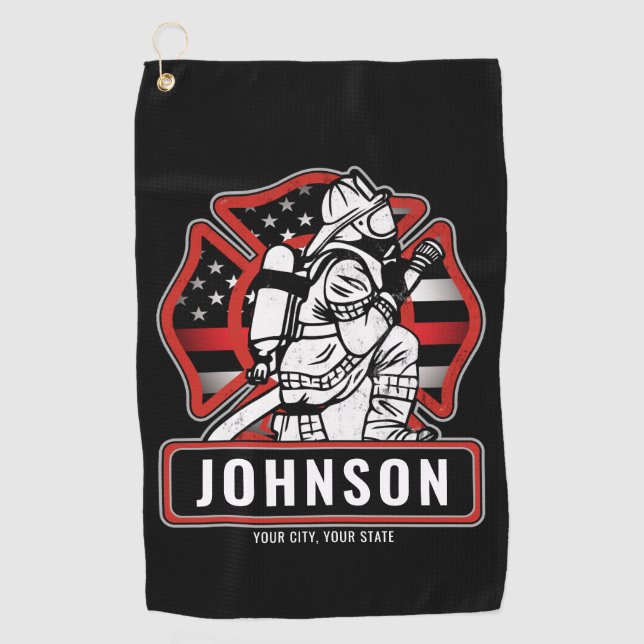 Serviette De Golf Drapeau patriotique personnalisé de pompier (Devant)