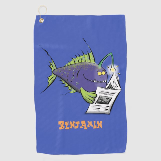 Serviette De Golf Drôle caricature de poisson de pêcheur (Devant)
