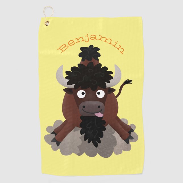 Serviette De Golf Drôle dessin animé de bison de buffle (Devant)