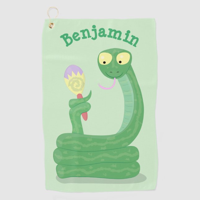 Serviette De Golf Drôle serpent vert avec caricature maraca (Devant)