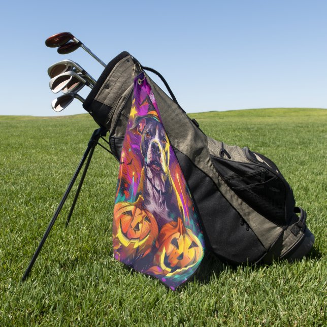 Serviette De Golf Éffrayant Pitbull Chien Halloween sorcière et Citr (Vert)