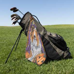 Serviette De Golf Éffrayant Rough Collie Chien Halloween Citrouille 