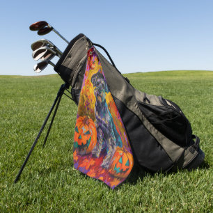 Serviette De Golf Éffrayant Schnauzer Chien Halloween sorcière et Ci