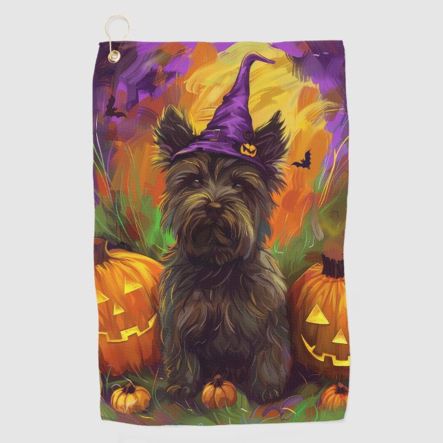 Serviette De Golf Éffrayant Skye Terrier Chien Halloween Citrouille  (Devant)