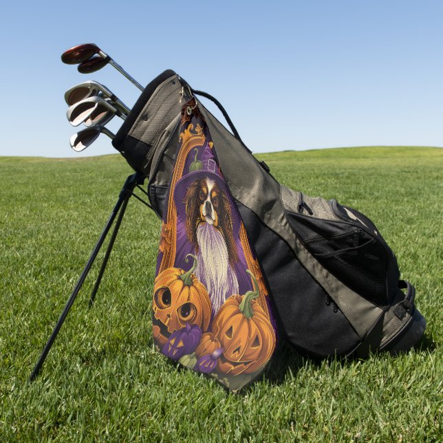 Serviette De Golf Éffrayant Tibétain Espagnol Chien Halloween Citrou (Vert)
