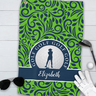 Serviette De Golf Elégant Golfer Moderne Mongrammed Nom Vert Bleu
