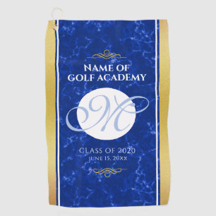 Serviette De Golf Élégant Graduation Monogramme Bleu Marbre Or Huile
