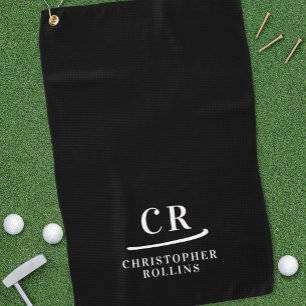 Serviette De Golf Élégant Moderne Monogramme Initiales Nom Noir